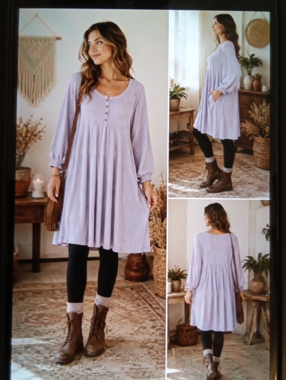 Natural Life One Size Fits Most Tunic Dress Lavender Ribbed Babydoll Oversized